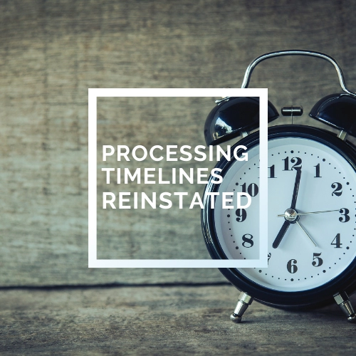 Processing Timelines Reinstated