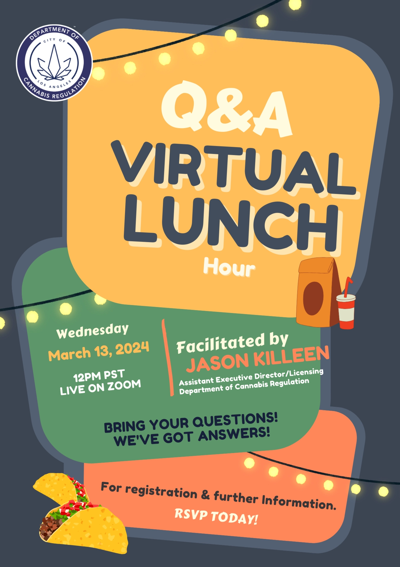 Poster for the Q&A Virtual Lunch Hour on March 13, 2024