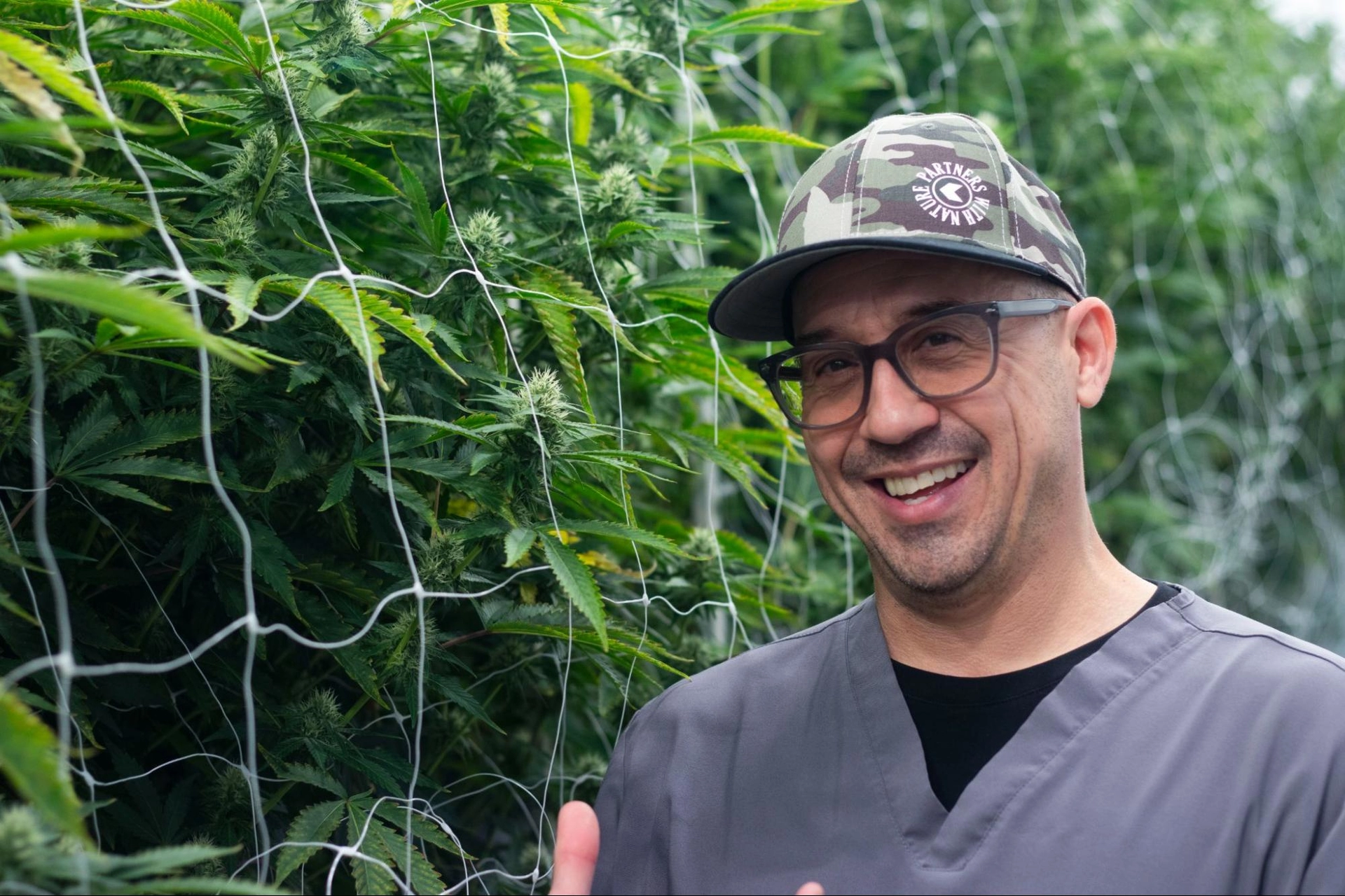 David Holmes, founder and CEO of Clade9, a cultivation company in Los Angeles, in front of cannabis grow room