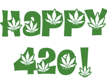 Happy 420 decorated with cannabis leaves