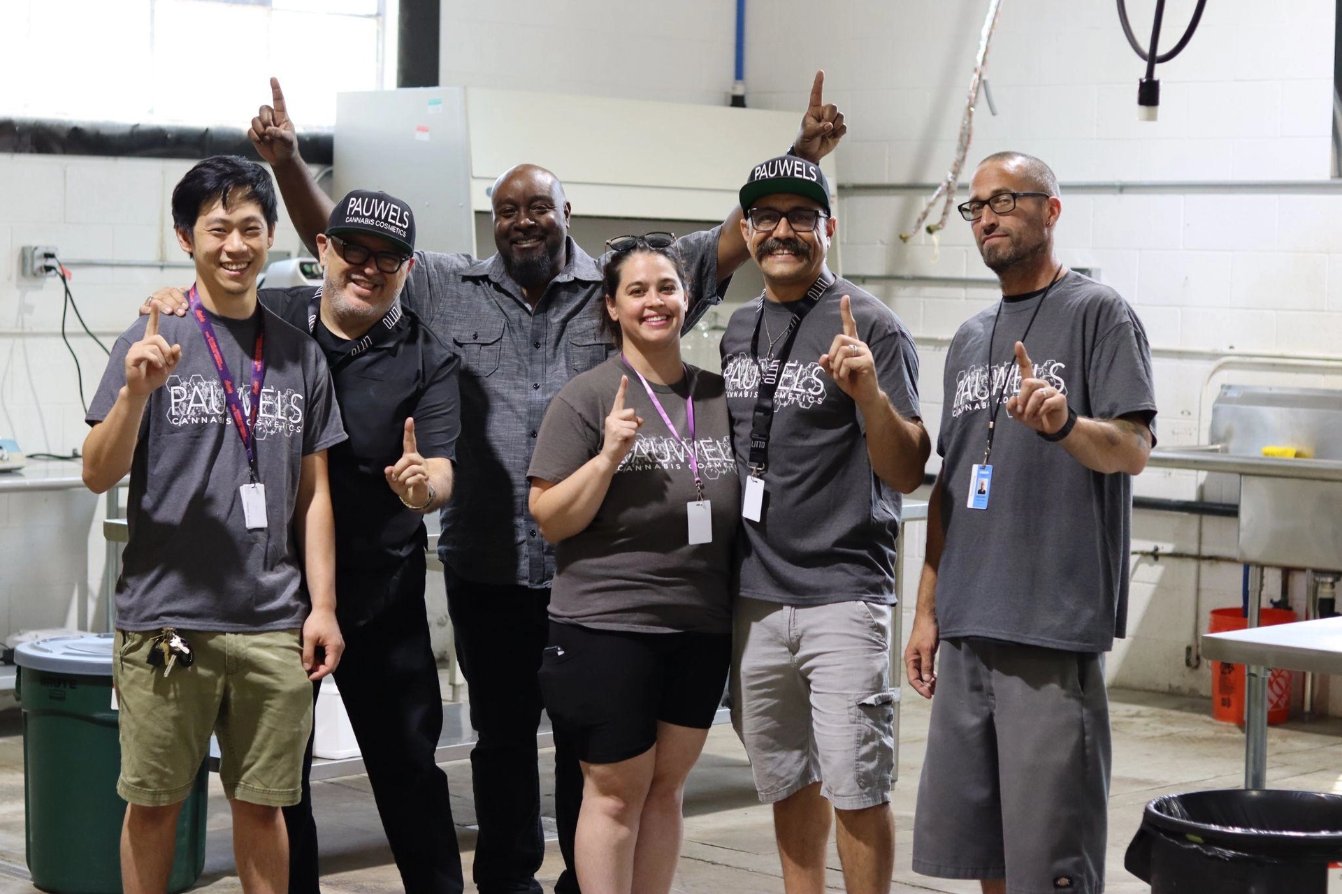 The Pauwels Cannabis Cosmetic Company team, from left to right Eddie Cho (Assistant Plant Manager), Andres Urena (Sr. VP Business Development ), Mark Herbert (Head of Sales), Tiffany Andersen (COO & Co-Founder), David Pauwels (CEO & Founder) Josh Nutter (Plant Manager).